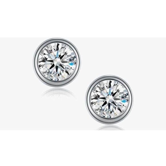 CERTIFIED~2 Carat Genuine Moissanite Round Bezel Set Stud Earrings - Picture 3 of 5